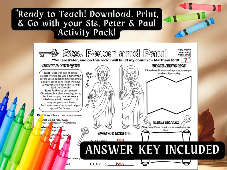 Sts. Peter & Paul Bundle Activity Placemat Kids Coloring Pages Catholic ...