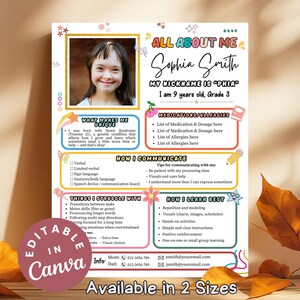 Down Syndrome All About Me, Editable Template for Special Needs Parents, Caregivers, and Therapists, Back to School Flyers ADHD, ASD, Autism