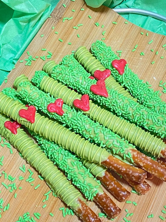 Christmas Grinch Chocolate Covered Pretzel Rods