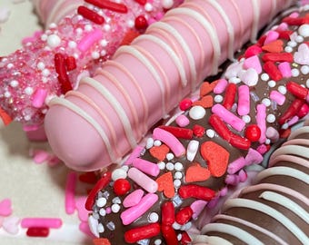 Pink Theme Chocolate Covered Pretzel Rods-Valentine's Day