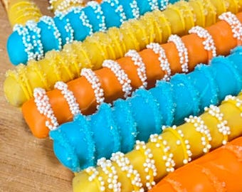 Summer Themed Chocolate Covered Pretzel Rods