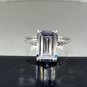 Silver Ring with 6.55 Carat Emerald-Cut CZ & Paved Band – 36 Accent Stones, 3.343g