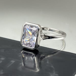 Emerald-Cut CZ Ring – 5.330 CT Solitaire on Sterling Silver Band, Elegant Statement Jewelry
