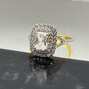 Kissenschliff CZ Doppel Halo Ring: Gold Ton Sterling Silber