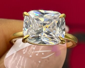 Large Cushion Moissanite Diamond or Lab Diamond Ring – 4.00 Carats, Sterling Silver, Elegant Prong Setting
