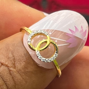 0,07 Karat Diamant-Ring mit ineinandergreifenden Kreisen, 14 Karat Gold, Verlobungsring mit zwei Kreisen, Sterling Silber, Unendlichkeitsring, zierlicher Stapelring, 9 Karat