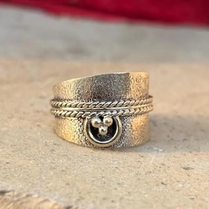 Rustic Wide Band Sterling Silver Ring – Handmade Tribal Statement Ring | Adjustable Textured Boho Jewelry for Her