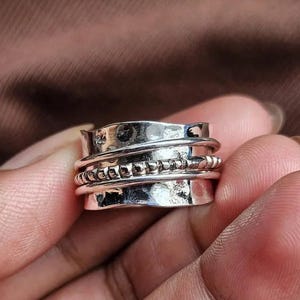 Sterling Silver Spinner Ring: Wide Band Meditation Fidget Ring