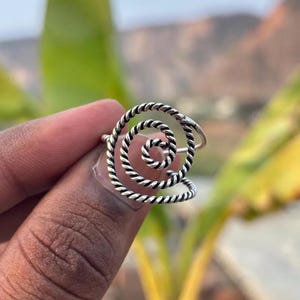 Sterling Silver Spiral Ring: Adjustable Boho Statement Jewelry