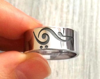 Music Note Ring – Sterling Silver Band with Treble & Bass Clef Symbol, Gift for Musicians, Music Lover Ring, Hand Engraved Jewelry