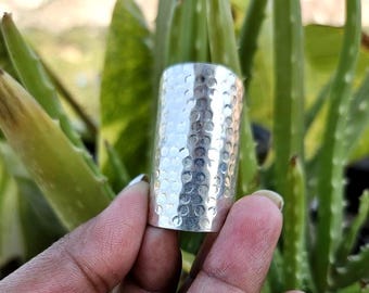Hammered Shield Ring – Wide Sterling Silver Statement Ring | Handmade Boho Armor Ring | Adjustable Textured Silver Band, Bold Tribal Jewelry