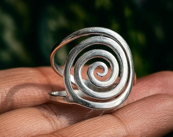 Handmade Sterling Silver Spiral Ring, Adjustable Boho Statement Ring, Unique Swirl Design, Bold Minimalist Jewelry for Her, Women Ring