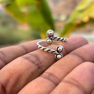 Handmade Sterling Silver Spiral Ball Ring | Adjustable Tribal Boho Ring | Oxidized Ethnic Statement Jewelry | Unisex Minimal Silver Ring
