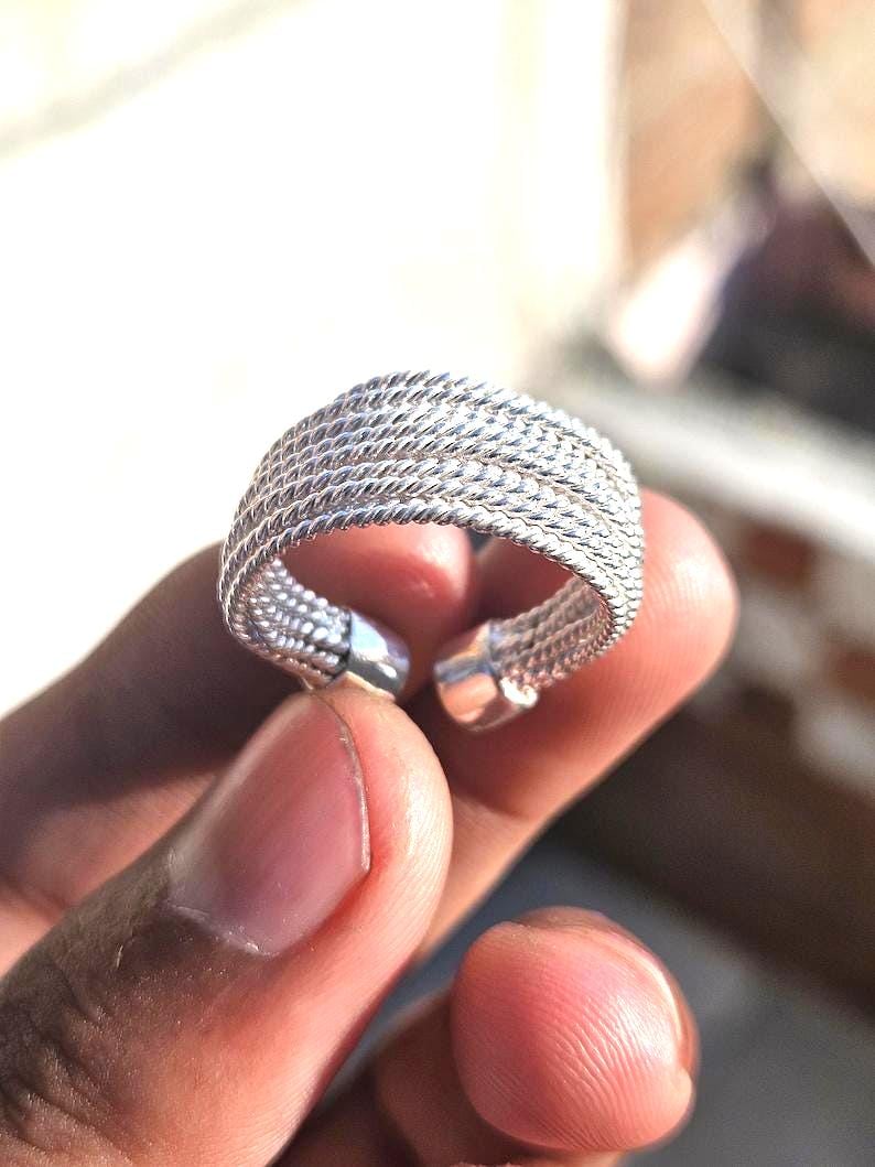 Sterling Silver Twisted Rope Band Ring: Wide Statement Jewelry