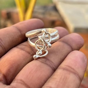 Chunky Handmade Sterling Silver Ring with Dangle Accents | Bold Adjustable Boho Ring | Statement Silver Jewelry for Her