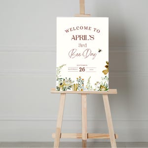 Bee Day Welcome Sign | Bumble Bee Birthday Party Sign | Editable Printable Bee Themed Decor | Bee-Day Party Poster