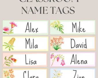 Australian Native Nature Classroom Name Tags –  Editable Labels, Aussie Classroom Decor Printable - Pastel Colours
