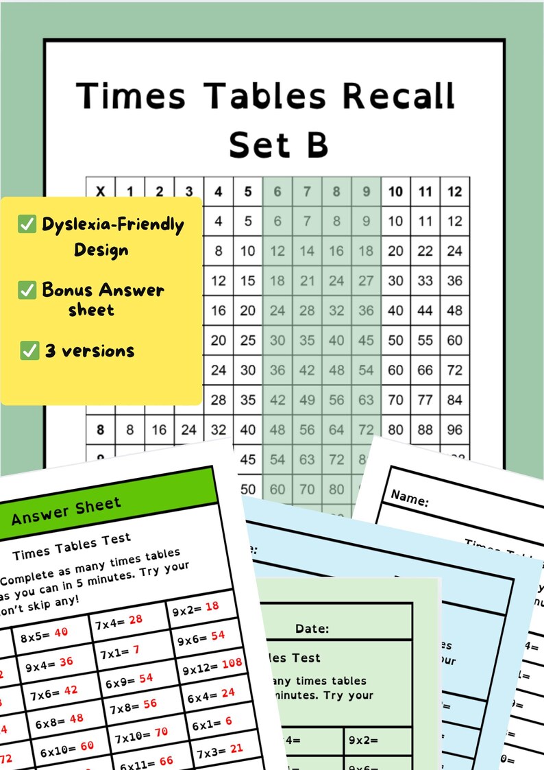 Times Tables Recall Worksheets Set B | 6x 7x 8x 9x | Years 2–3 Maths ...