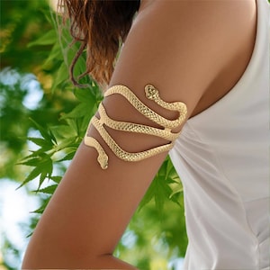 Gold Snake Arm Cuff Bracelet – Adjustable Wrap Upper Arm Jewelry, Egyptian Boho Armlet, Festival Statement Arm Band for Women