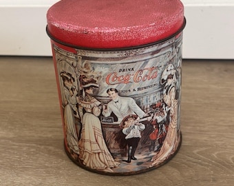 Coca Cola Vintage Lata Redondo Recipiente de Almacenamiento Caja Metálica Bote Decorativo Tapa Roja