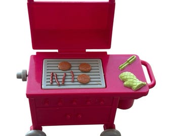 Fisher Price 2002 Loving Family Dollhouse Pink BBQ Grill Outdoor Play-set Toy