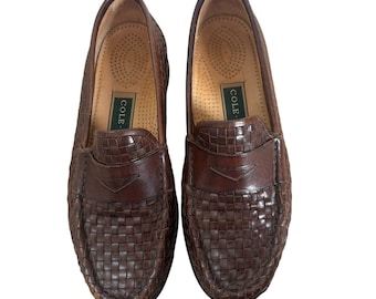 Vintage Cole Haan bruin gevlochten leren penny loafers Italië dames 5,5 boho