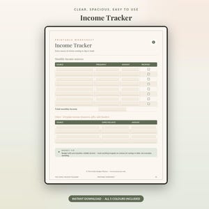 Einkommensübersicht zum Ausdrucken | Monatliche Einkommensübersicht | Verdienst- und Gehaltsübersicht | Budgetplaner-Einlage | Digitaler Download