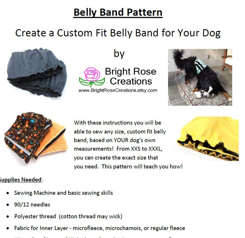 Dog Belly Band PDF Pattern, Sewing Instructions, Do It Yourself, DIY, Canine Abdominal Wrap, Make Any Size, xxs to XXXL, Small Breed Giant image 2