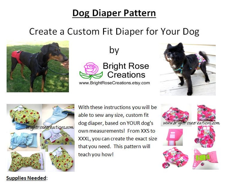 Dog Diaper PDF Pattern, Sewing Instructions, Do It Yourself, DIY, Canine Panties, Make Any Size, xxs to XXXL, Small Breed to Giant image 2