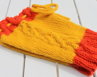 LARGE Wool Cable Shorties, Hand Knit Diaper Cover, Sunshine Yellow and Orange, by Bright Rose Creations