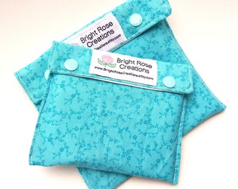 Back to School Reusable Sandwich Bags Snack Tote, Teal Turquoise Floral, Washable, Water Proof, Go Green, Eco Friendly, Environmental