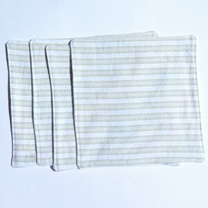 Cloth Napkins or Baby Wipes, Gingham Smiley Face Flannel, Upcycled Stripes, Olive Green, Reversible, Set of 4 image 4