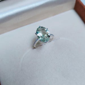 Green Amethyst Ring | Oval Cut Prasiolite Gemstone | Natural Light Green Quartz | Solitaire Statement Ring | February Birthstone Jewelry