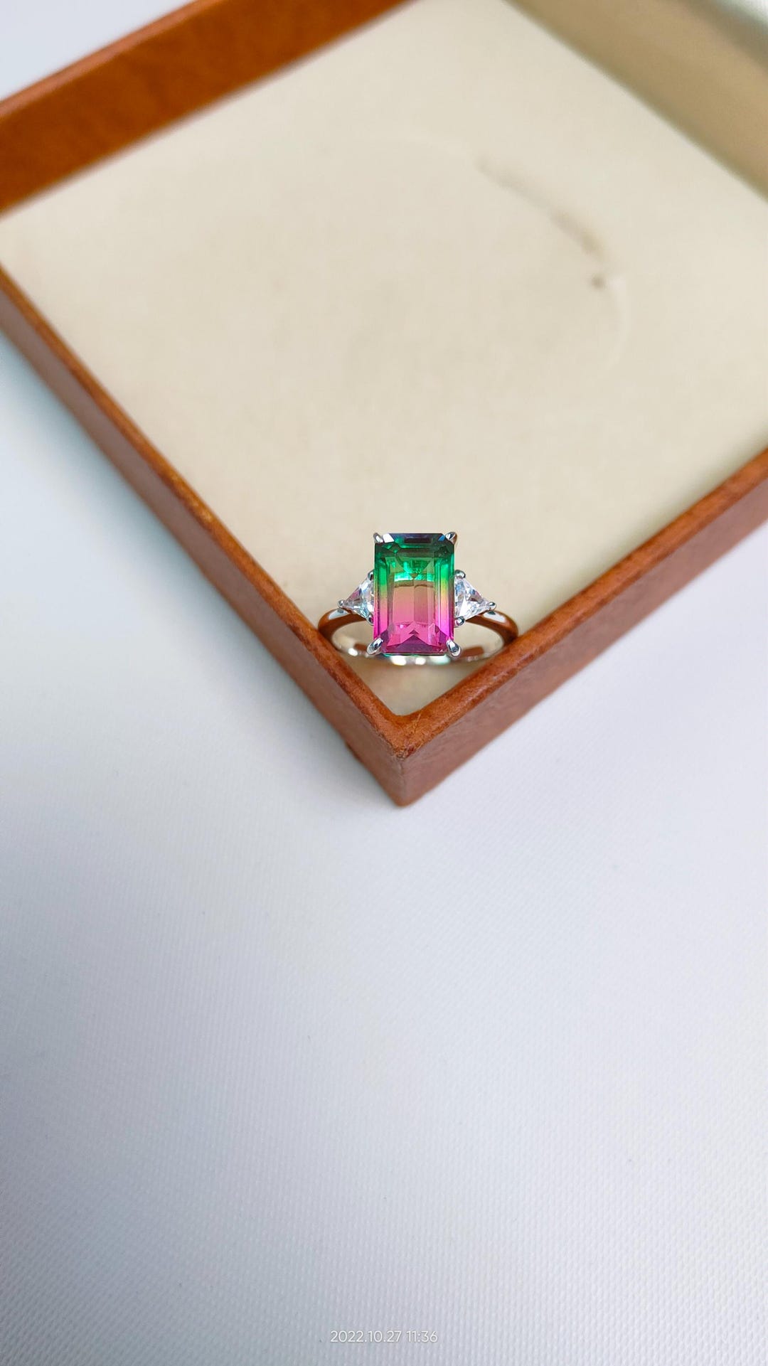 Watermelon Quartz Rings Watermelon Quartz Statement Ring: Pink Green Octagon Cut Watermelon ...