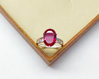 Anillo de compromiso vintage con rubí rojo, anillo de rubí en plata de ley 925, anillo de piedra natal de julio, anillo de boda llamativo, regalo de aniversario para ella.