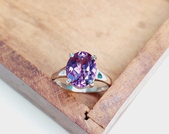 Oval Cut Alexandrite Engagement Ring, Color Change Alexandrite Ring, June Birthstone Ring, Promise Ring, Gift for Her
