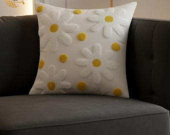 Funda de almohada con estampado de margaritas de 45 x 45 cm / Funda de cojín decorativa con estampado floral estilo boho