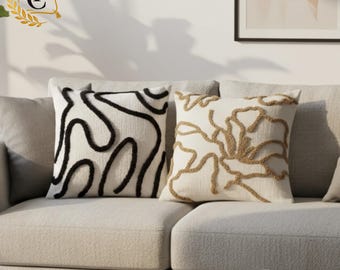 Funda de cojín floral moderna / Funda de almohada bohemia abstracta, decoración neutra para sofá