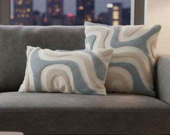 Funda de almohada acolchada, cojín texturizado abstracto de estilo bohemio moderno, decoración neutra para sofá