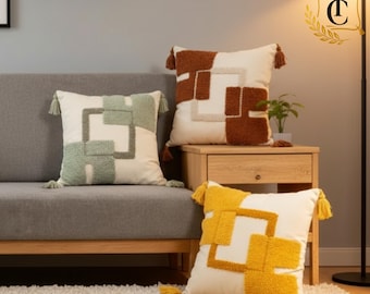 Funda de cojín geométrica con textura bohemia / Funda de almohada decorativa texturizada, almohada para sofá de estilo rústico moderno