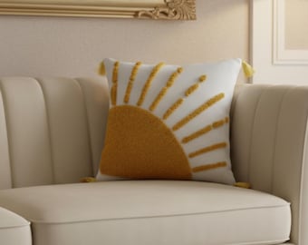 Funda de cojín Boho con diseño de sol y borlas, 45 x 45 cm.