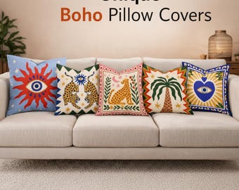 Boho Pillow Cover, Colorful Throw Pillow Cover, Decorative Cushion Cover, Modern Sofa Pillow, Eclectic Cushion Case, Home Decor Gift