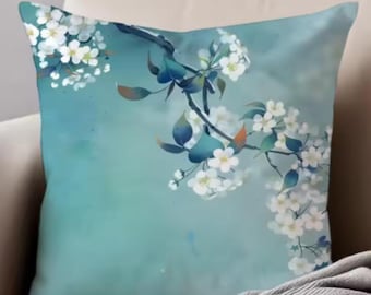 Funda de cojín con diseño de flores de cerezo, funda de almohada botánica floral, decoración japonesa para sofá con estampado de sakura.