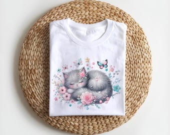 Cat Mom T-shirt, Floral Kitten Design, Animal Lover Gift