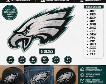 Eagle Head Embroidery Design: Machine Embroidery File, All Formats 6 Sizes, (Instant Download)