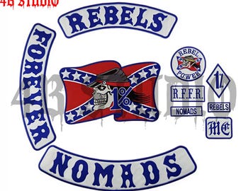 Embroidered NOMADS Patch Set | Iron-On Motorcycle Vest Patches | Biker Back Patch | MC Style Jacket Patch | Sew On Embroidered Patch Set