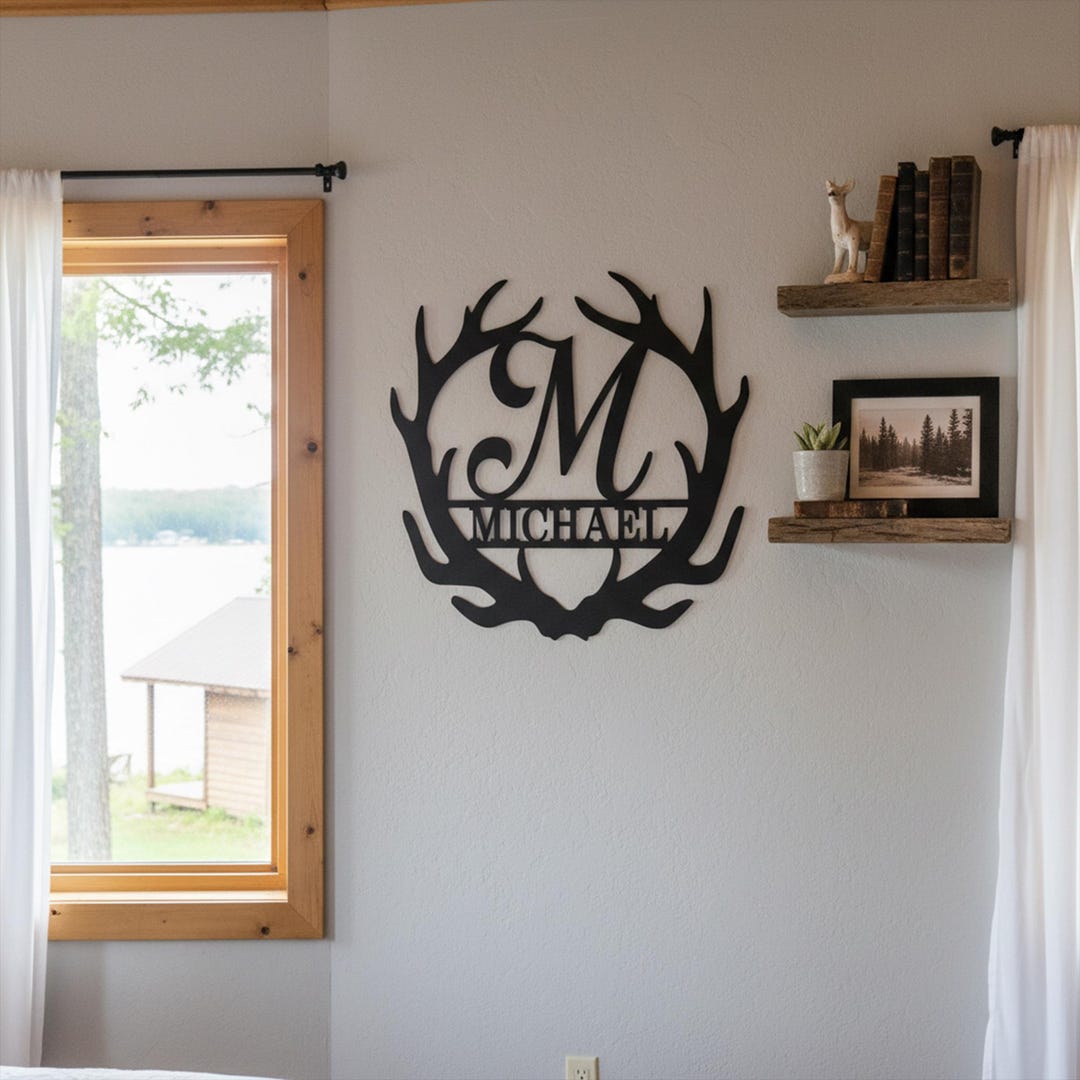 Custom Deer Antler Monogram Metal Sign, Deer Antler Initial Art, Custom ...