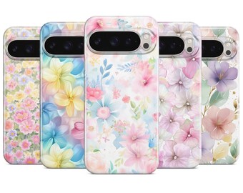 Pastel Watercolor Floral Phone Case for Pixel 10 9 8, iPhone 14 Pro Max 13 15 Plus 16 17 Air Samsung S26 S24 Fe S25 Edge A56 A57 A36 A37 A17