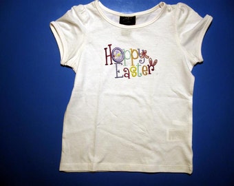Baby one piece or  toddlers tshirt - Embroidery and appliqued girls hoppy Easter