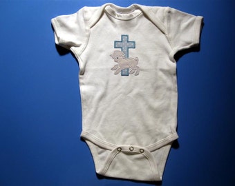 Baby one piece or  toddlers tshirt - Embroidery and appliqued boys cross with lamb